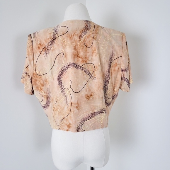 Tan Cropped Cardigan Shoulder Pads Single Button Closure Bolero Shawl Crop - Picture 5 of 10